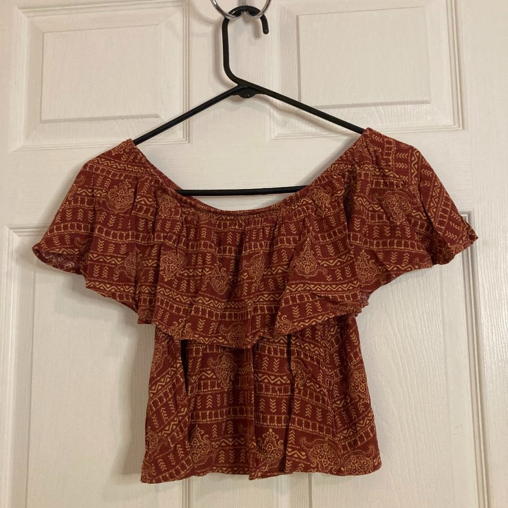 Forever 21 Yellow Red Ruffle Crop Top #0004